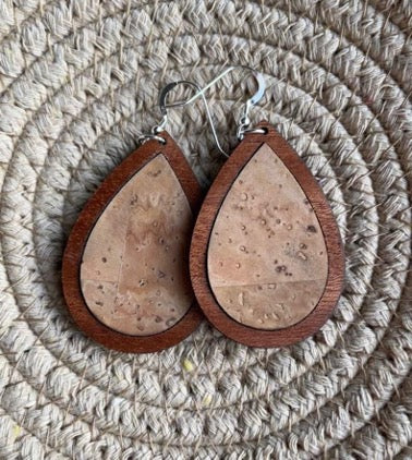 Classic Cork +  Wood Drop Earring