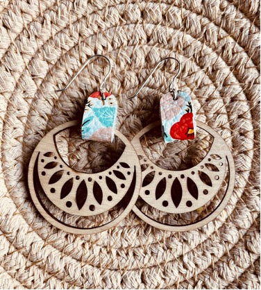 Wood + Leather Tab Earrings