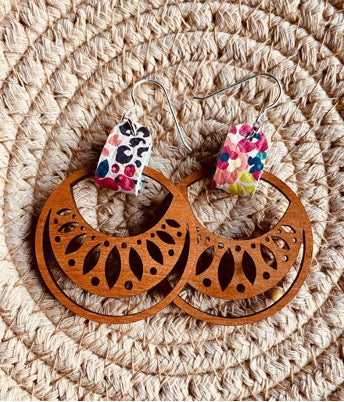 Wood + Leather Tab Earrings