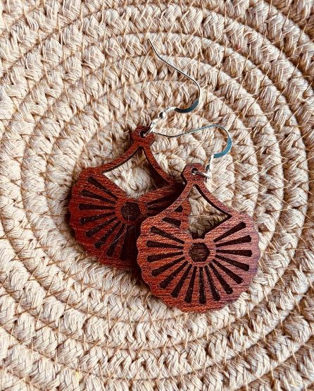 Engraved Fan Drop Earrings