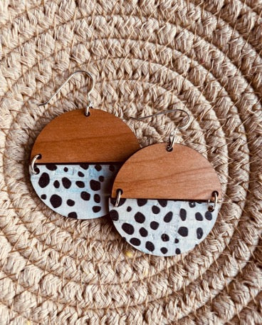 Black + White Mod Cork + Hinged + Cherry Disc Earrings