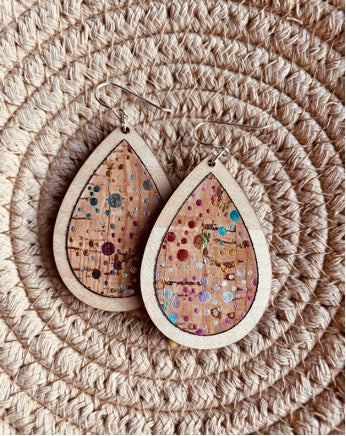 Copy of Metallic Multi Color + Wood Drop Earrings