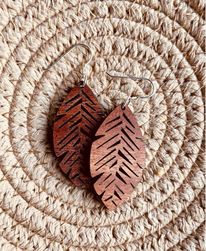 Mahogany Feather Drop Earring