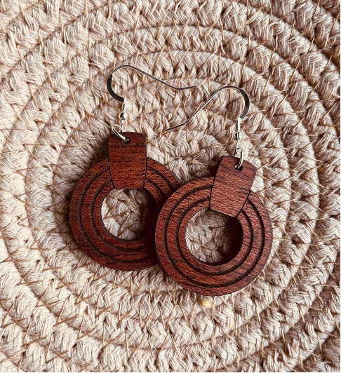 Simply Circular Wood Drop Earrings