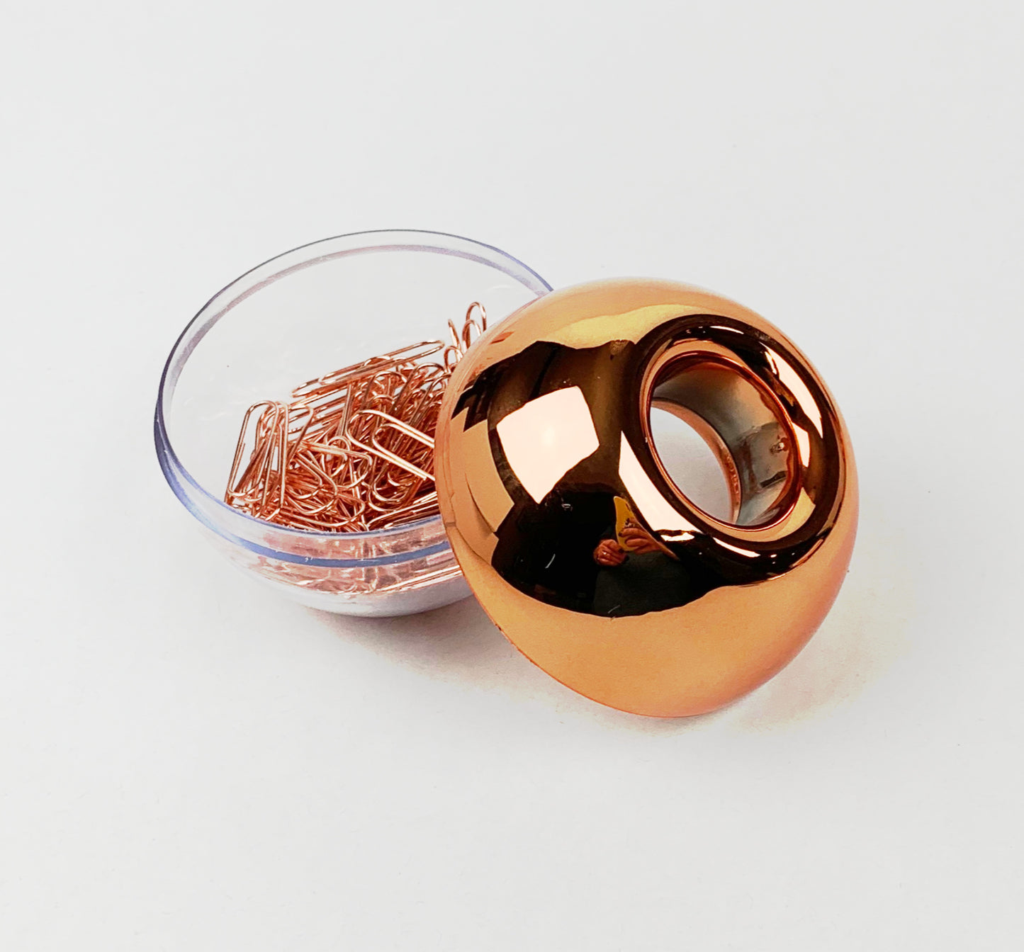 PROJECT22 Rose Gold Office Desk Accessory Bundle | Round Paper Clip Holder with Magnetic Lid, 170 Assorted Rose Gold Paperclips with Clip Storage Box and Rose Gold Crystal Ballpoint Pen